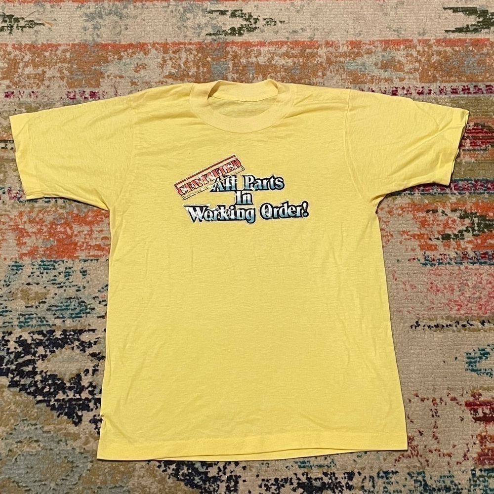 Vintage 1980s Certified All Parts in Working Order 80s Crewneck Funny Humor Tee